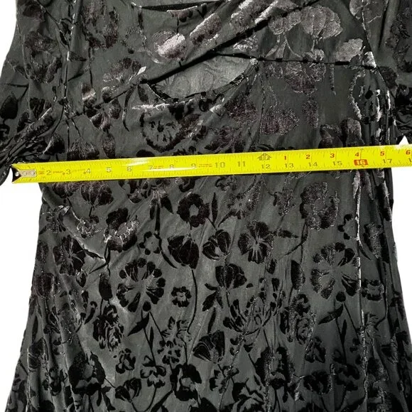 Velvet Floral Burnout Asymmetric Tunic NWT Cut Out Long Sleeve Black Sheer Med - Picture 8 of 10